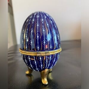 Limoges Egg Trinket Box Cobalt w/ Gold Tone